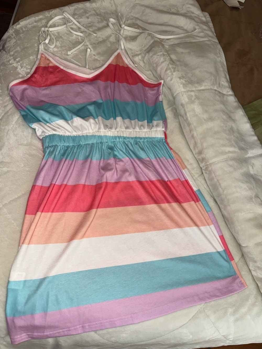 SHEIN Multicolor Striped Tie-Shoulder Casual Dress
